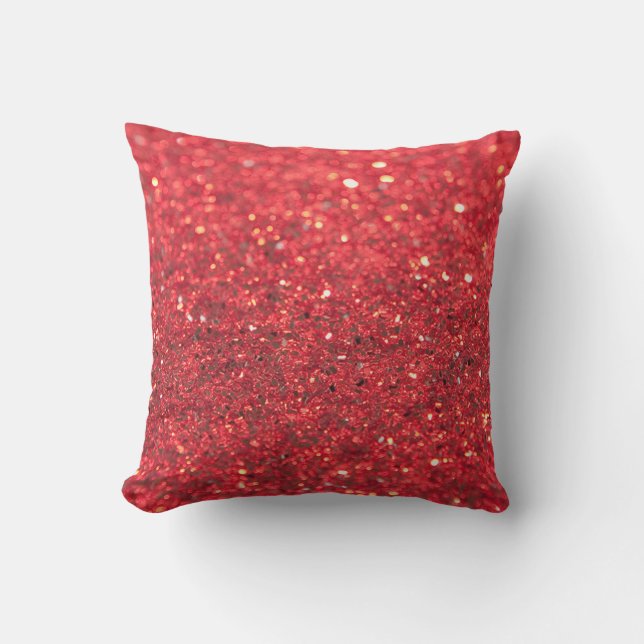 Sparkling Glitter Red Faux Sequined Holiday Outdoor Pillow (Front)
