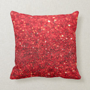 Sparkling Glitter Red Faux Sequined Holiday Throw Pillow