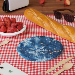Sparkling Glitter Snowflakes Winter Christmas Paper Plates