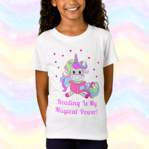 Sparkling Glitter Unicorn Reading Book T-Shirt