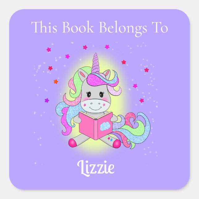 Sparkling Glitter Unicorn Reading Bookplate (Front)