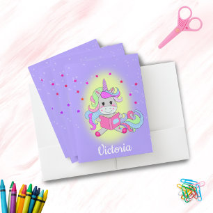 Sparkling Glitter Unicorn Reading Her Book Pocket Folder