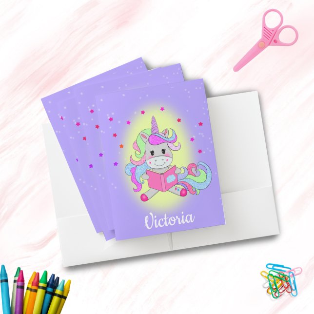 Sparkling Glitter Unicorn Reading Her Book  Pocket Folder (Creator Uploaded)