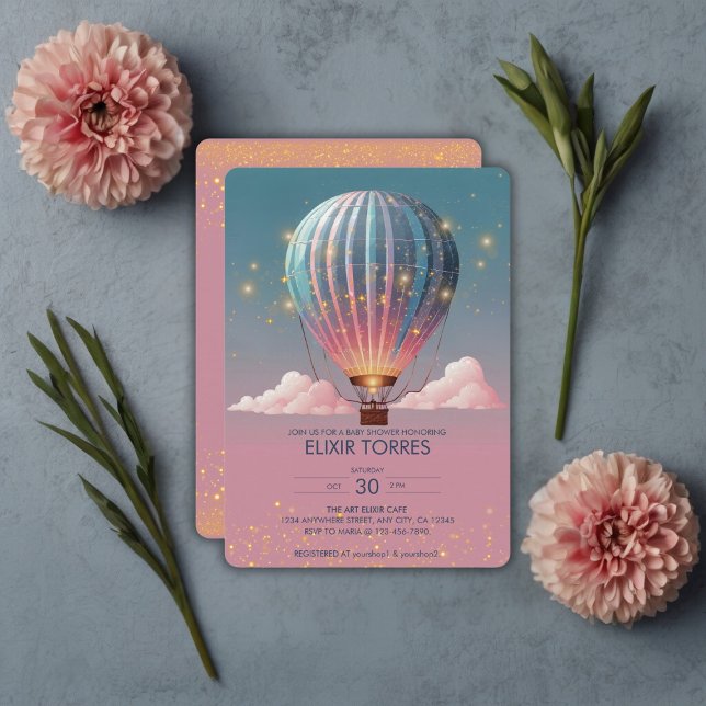 Sparkling Glitters Hot Air Balloon Baby Shower Invitation (Creator Uploaded)