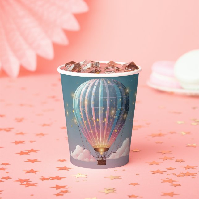 Sparkling Glitters Hot Air Balloon Baby Shower Paper Cups (Insitu)