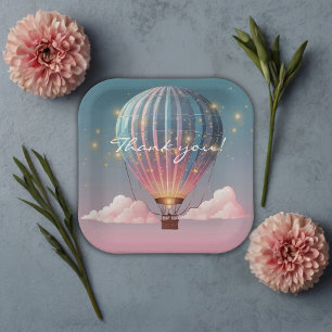Sparkling Glitters Hot Air Balloon Baby Shower Paper Plates