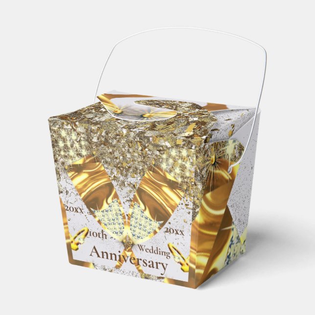 Sparkling gold 10th wedding anniversary favor boxes (Front Side)