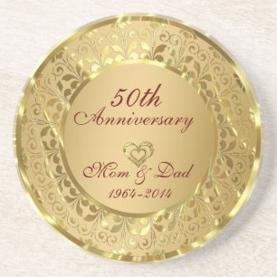 Sparkling Gold 50th Wedding Anniversary Drink Coaster