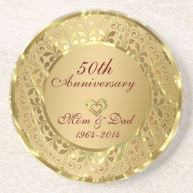 Sparkling Gold 50th Wedding Anniversary Drink Coaster (Front)