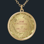 Sparkling Gold 50th Wedding Anniversary Gold Plated Necklace<br><div class="desc">Elegant gold tones floral border with 2 hearts ,  Gold 50th Wedding Anniversary. It comes in silver tones.</div>