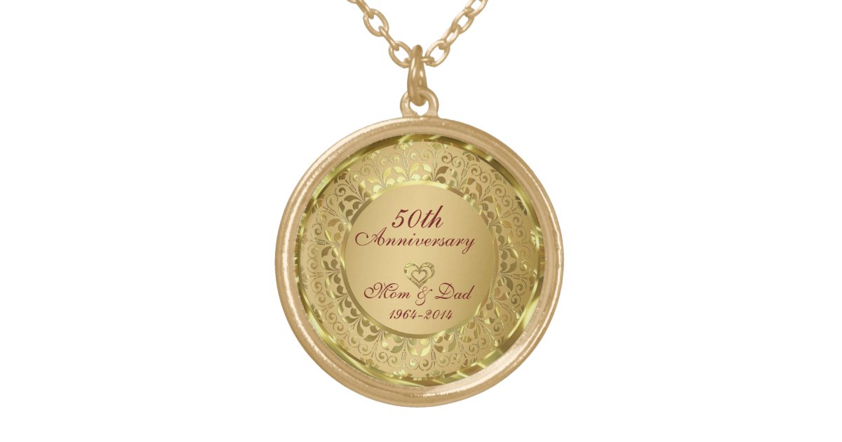 Sparkling Gold 50th Wedding Anniversary Gold Plated Necklace | Zazzle