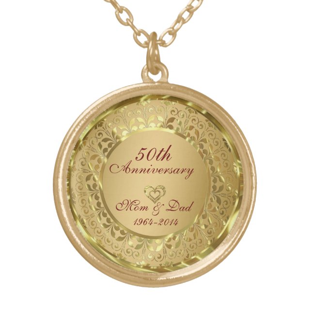 Sparkling Gold 50th Wedding Anniversary Gold Plated Necklace (Front)