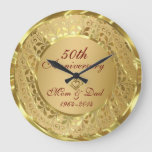 Sparkling Gold 50th Wedding Anniversary Large Clock at Zazzle