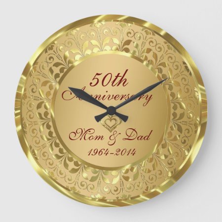 Sparkling Gold 50th Wedding Anniversary Large Clock