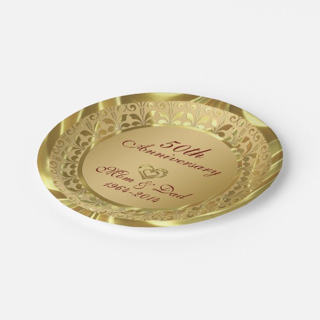 Sparkling Gold  50th Wedding Anniversary Paper Plates (Angled)