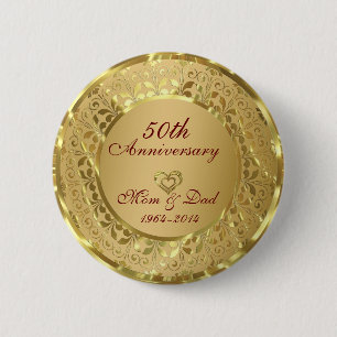 Sparkling Gold 50th Wedding Anniversary Pinback Button