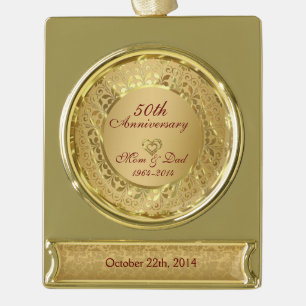 Sparkling Gold 50th Wedding Anniversary Plated Banner Ornament