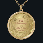 Sparkling Gold 50th Wedding Anniversary Plated Necklace<br><div class="desc">Elegant gold tones floral border with 2 hearts ,  Gold 50th Wedding Anniversary. It comes in silver tones.</div>
