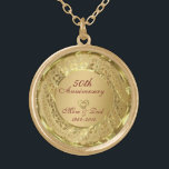 Sparkling Gold 50th Wedding Anniversary Plated Necklace<br><div class="desc">Elegant gold tones floral border with 2 hearts ,  Gold 50th Wedding Anniversary. It comes in silver tones.</div>
