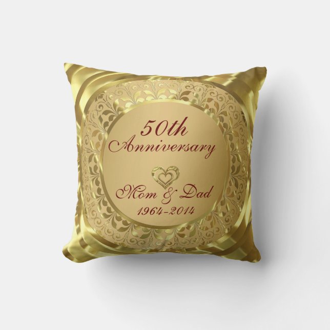 Sparkling Gold 50th Wedding Anniversary Throw Pillow (Front)