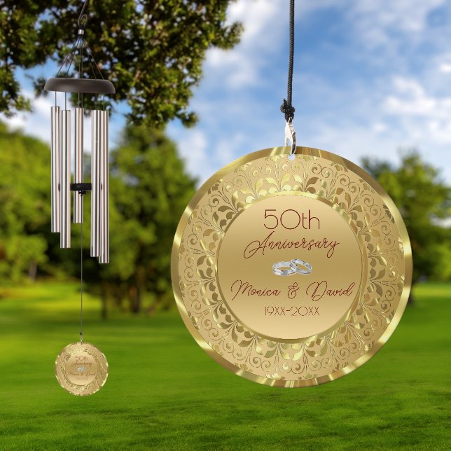 Sparkling Gold 50th Wedding Anniversary Wind Chime (Outdoor)