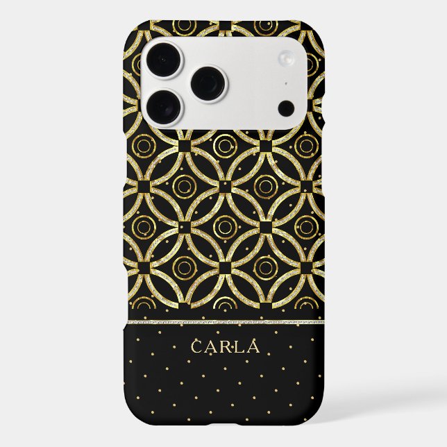 Sparkling gold and black geometric pattern iphone case (Back)