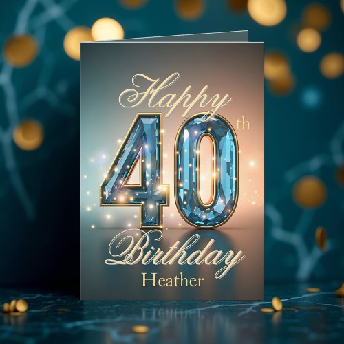 Sparkling Gold and Blue Gemstone 40th Birthday