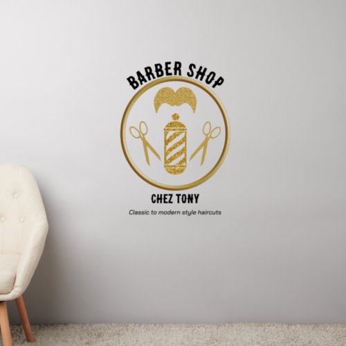 Sparkling Gold Barber Tools Icons  Moustache  Wall Decal