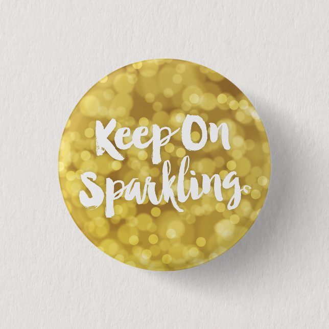 Sparkling Gold Blurry Glitter Bokeh Quote Button (Front)