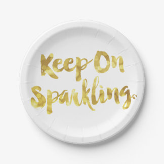 Sparkling Gold Blurry Glitter Bokeh Quote Paper Plates