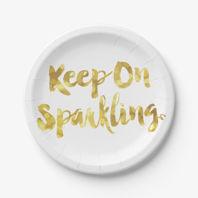 Sparkling Gold Blurry Glitter Bokeh Quote Paper Plates (Front)