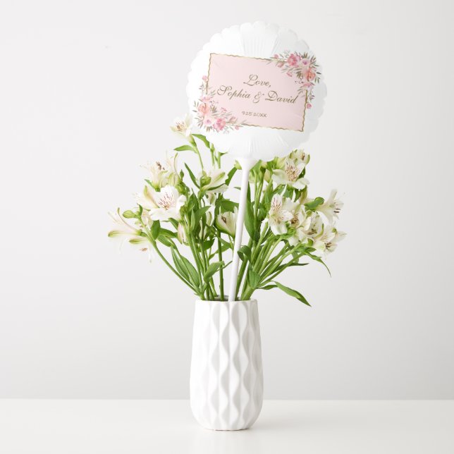 Sparkling Gold Blush Floral Wedding Balloon (Vase)