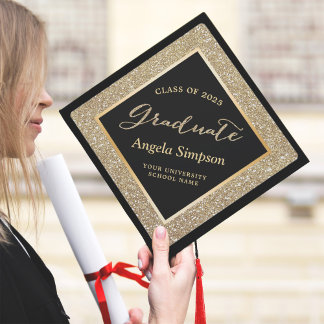 Sparkling Gold Border Script of 2025 Graduation Cap Topper