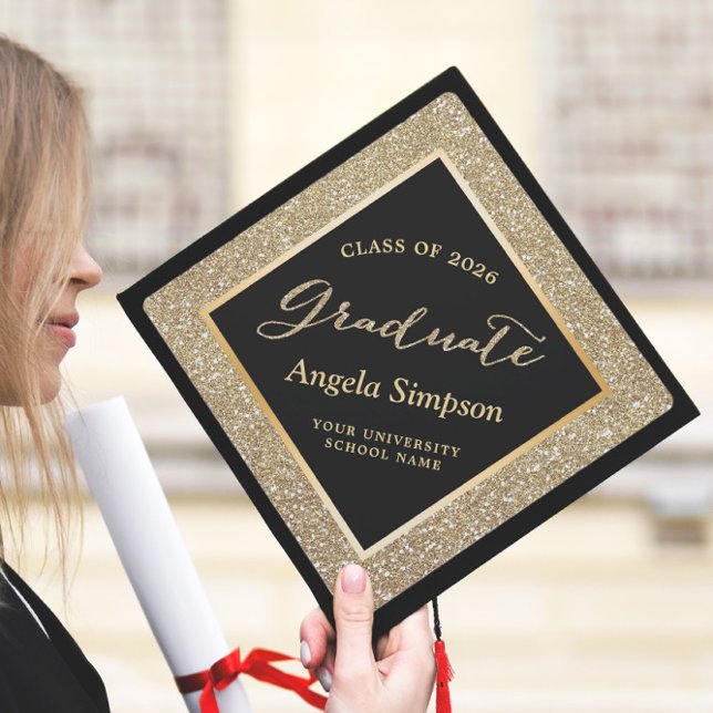 Sparkling Gold Border Script of 2026 Graduation Cap Topper (Creator Uploaded)