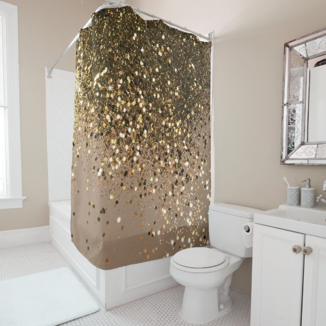 Sparkling Gold Brown Glitter Glam #1 (Faux Glitter Shower Curtain (In Situ)