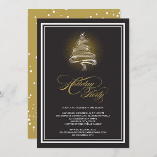 Sparkling Gold Christmas Tree Holiday Party Invite