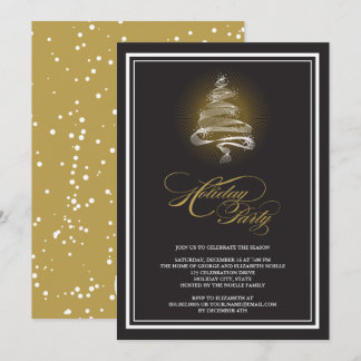 Sparkling Gold Christmas Tree Holiday Party Invite