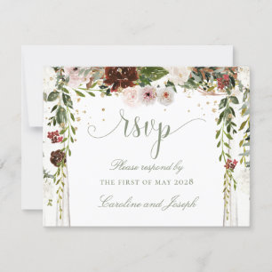 Sparkling Gold Floral Chuppah Canopy Wedding  RSVP Card