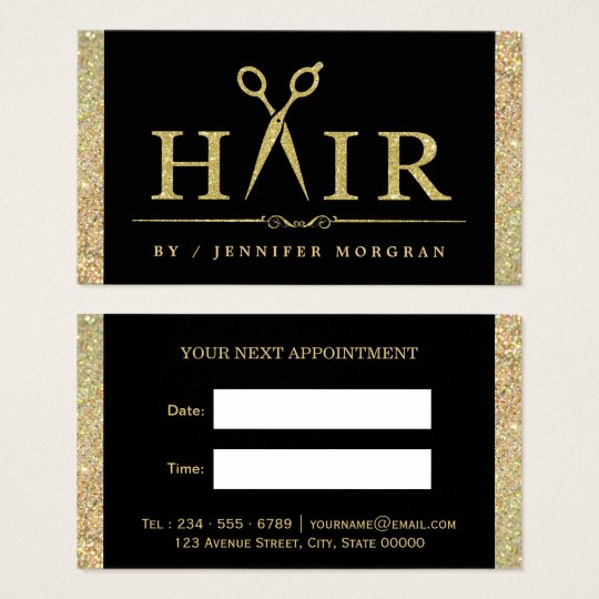 Sparkling Gold Glitter Hair Salon Appointment Card