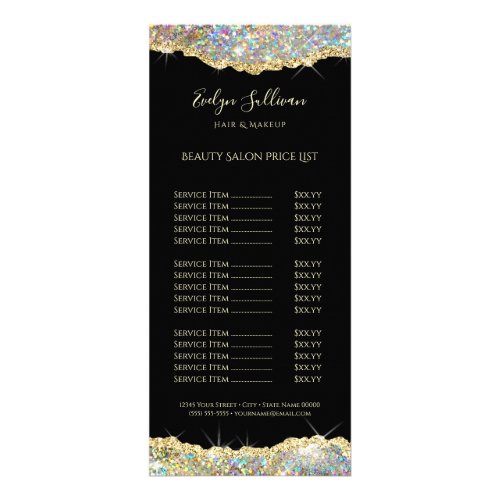 sparkling gold glitter price list rack card
