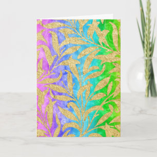 Sparkling gold leaf pattern rainbow of colors card