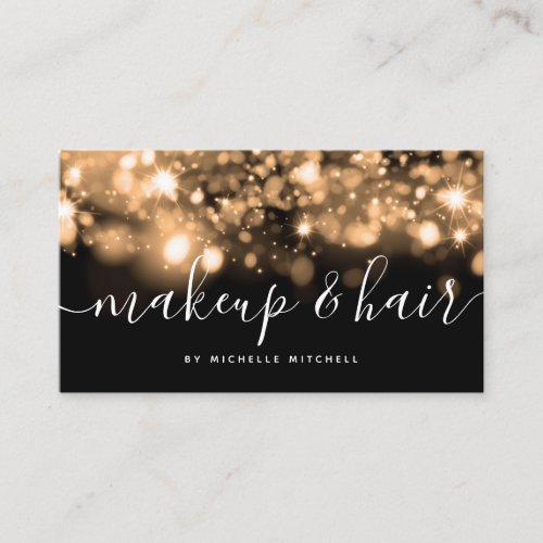 Sparkling Gold Lights MakeUp  Hair Business Card
