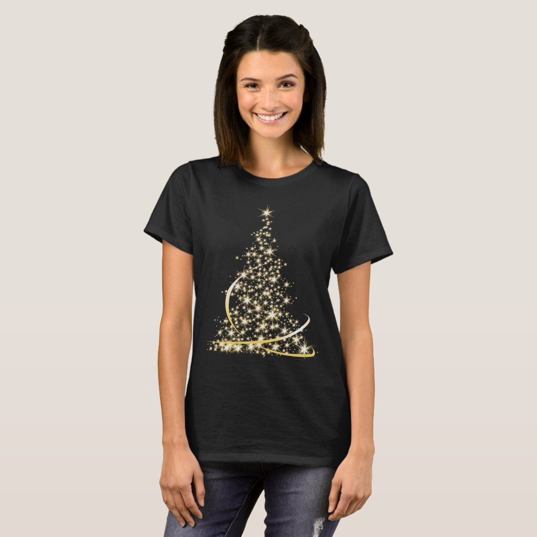 Sparkling gold merry Christmas tree T-Shirt | Zazzle