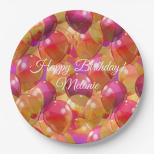 Sparkling Gold Pink Coral Birthday Party Balloons Paper Plates