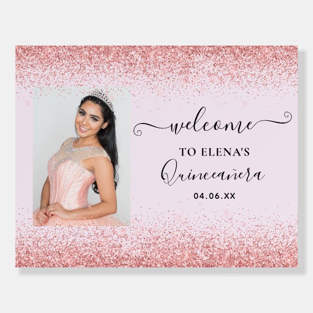 Sparkling Gold Quinceañera Event Welcome Sign (Front)