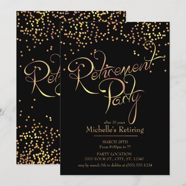Sparkling Gold Retirement Party Invitations (Front/Back)