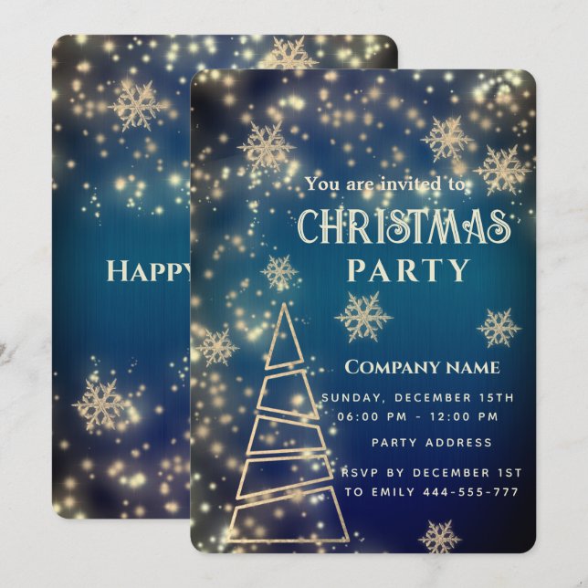 Sparkling gold snowflakes corporate Christmas  Invitation (Front/Back)
