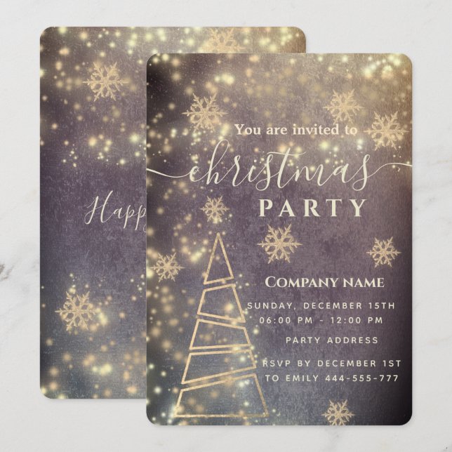 Sparkling gold snowflakes corporate Christmas  Invitation (Front/Back)