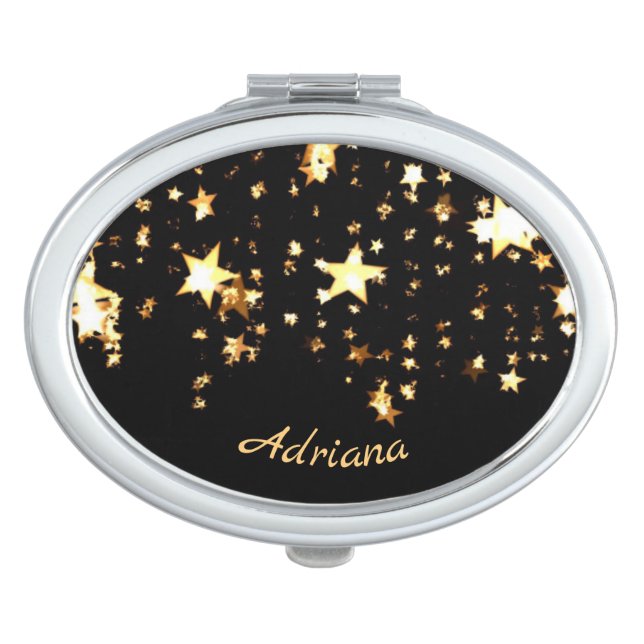 Sparkling Gold Stars Compact Mirror (Front)