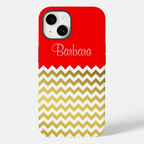 Sparkling Gold White Chevron Gorgeous Red Case_Mate iPhone 14 Case